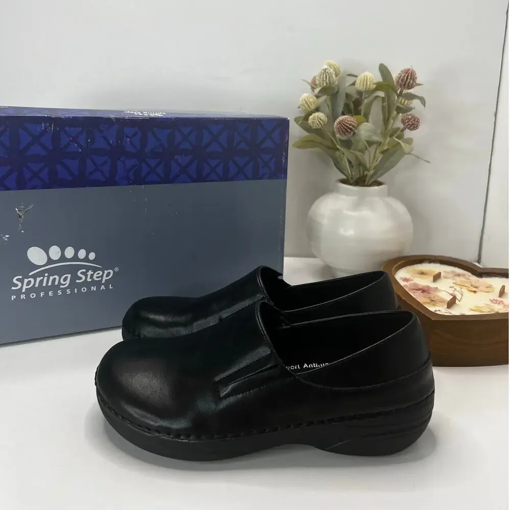 Spring Step Manila Leather Work Slip Resistant Clog Black 581587 Women's 6M NWB